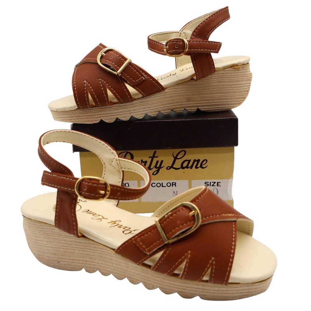 Party Lane Wedge Sandals Toddler Size 10 Vintage Brown Faux Leather Deadstock